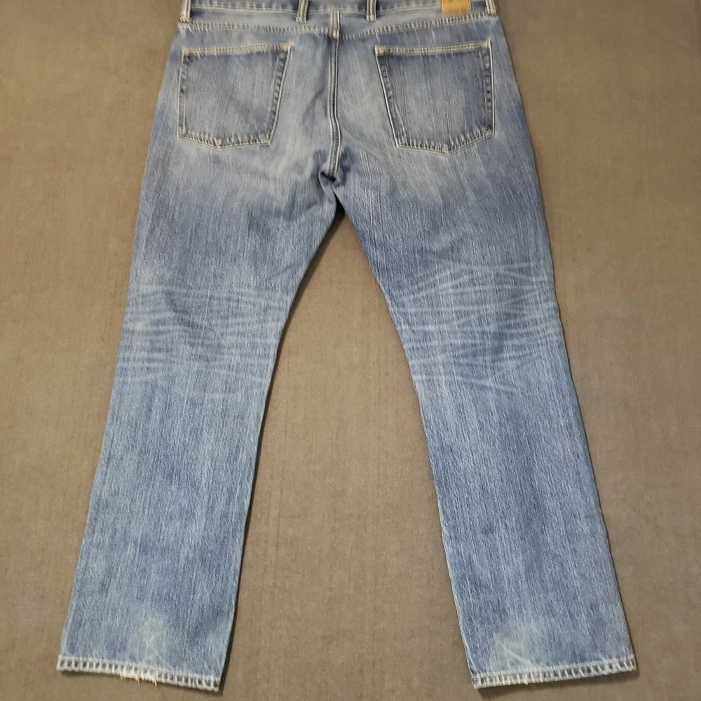 Gap 1969 Slim Jeans Mens 38x30 Blue Medium‎ Wash Cotton Denim Distressed Hem